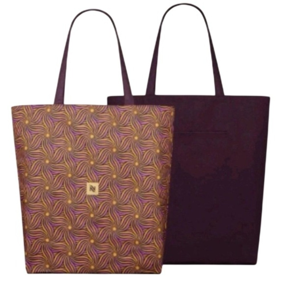 Nespresso 2025‎ Festive Tote Bag Purple Gold Reversible 100% Cotton New